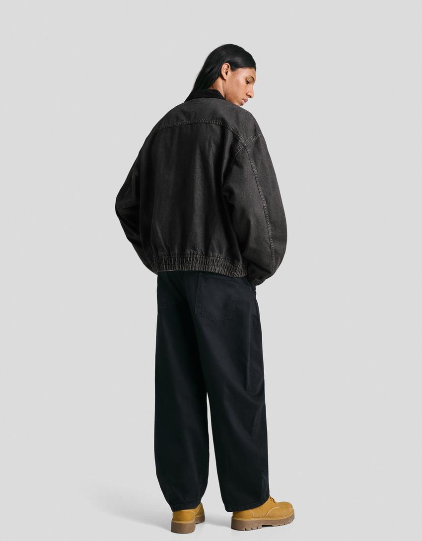 Denim jacket with pockets-Black