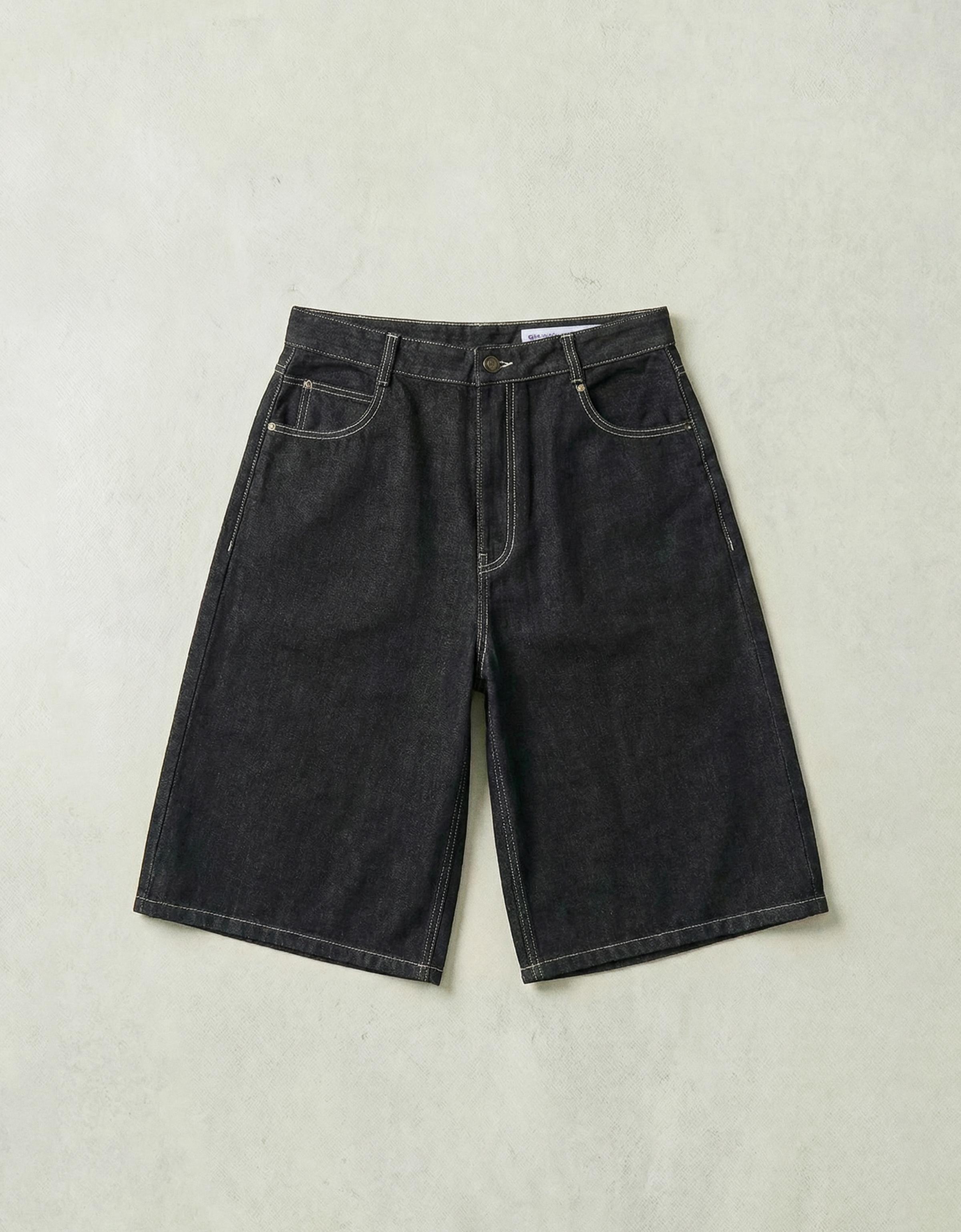 Super baggy denim Bermuda shorts — Black