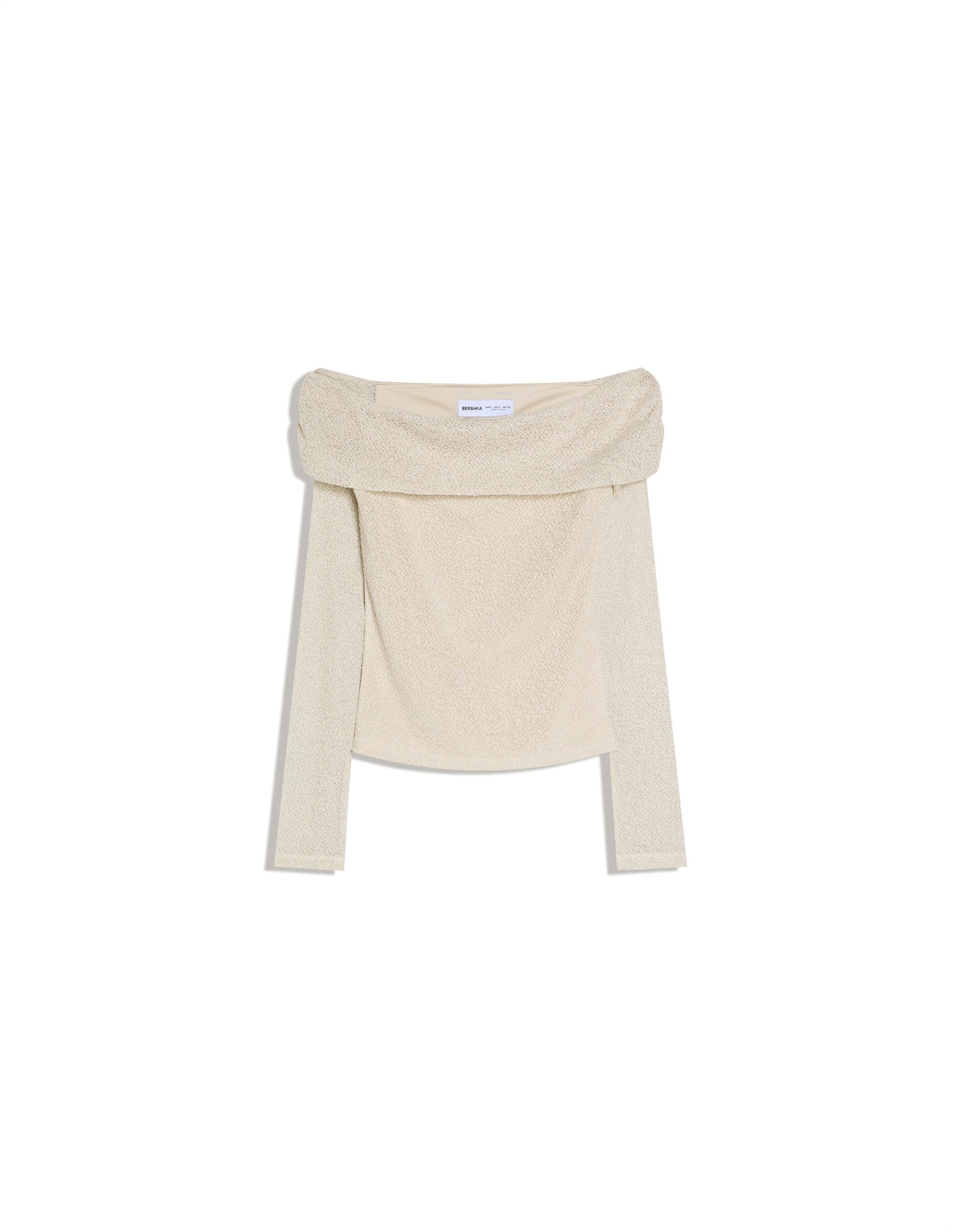 Rustic shimmery bardot long sleeve top
