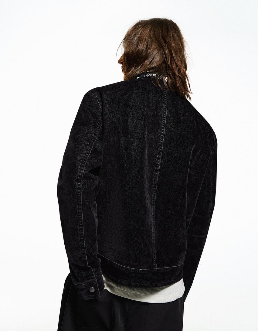 Cazadora cremallera efecto terciopelo-Negro
