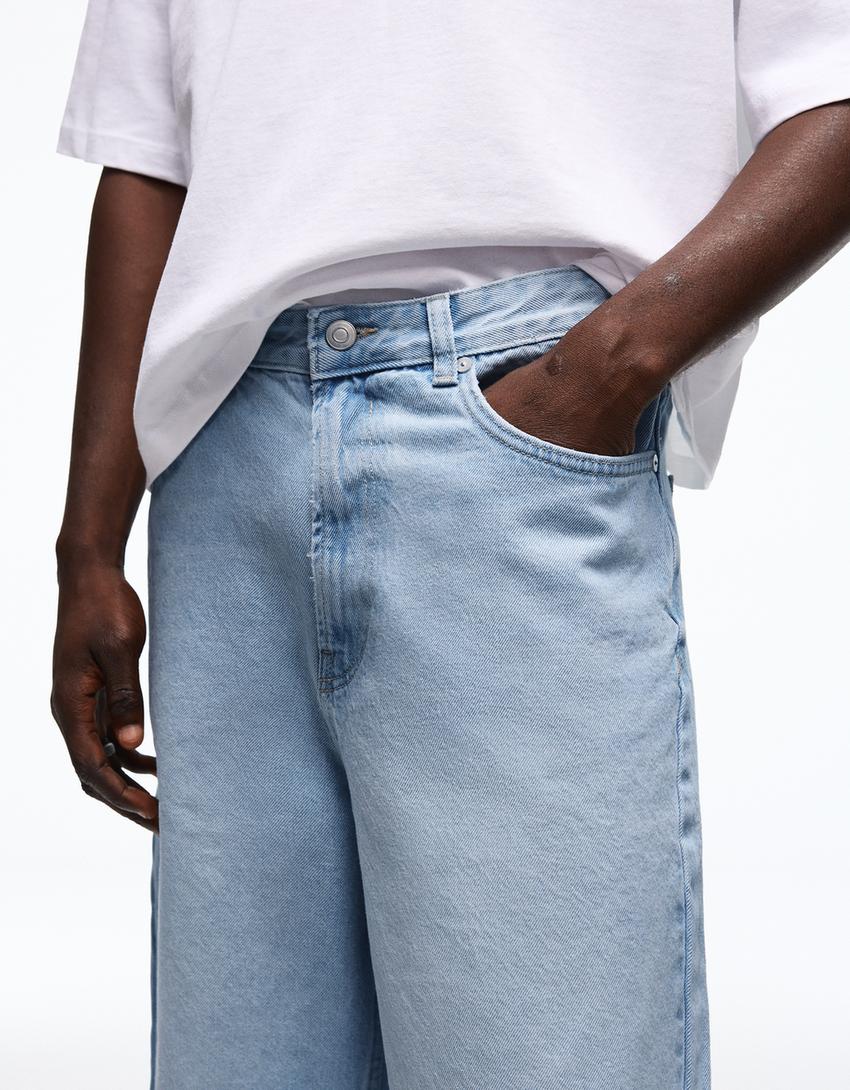 Baggy denim Bermuda shorts-Light blue