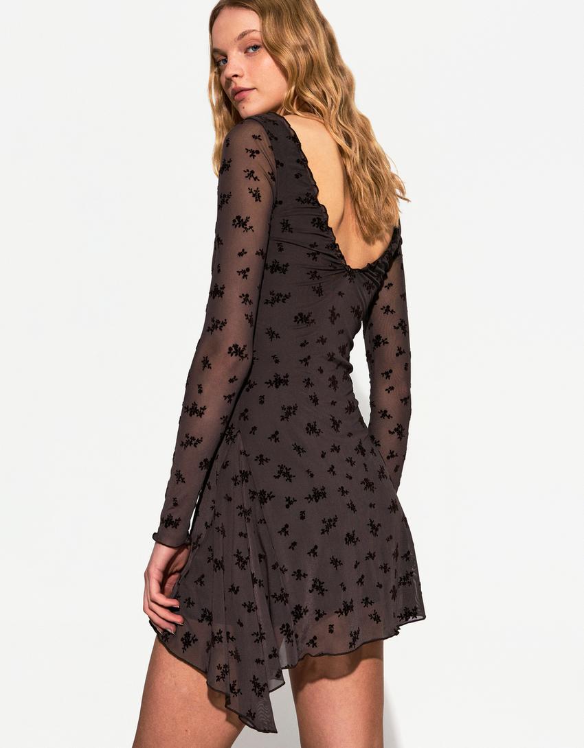 Mini-robe manches longues imprimé-Marron-1