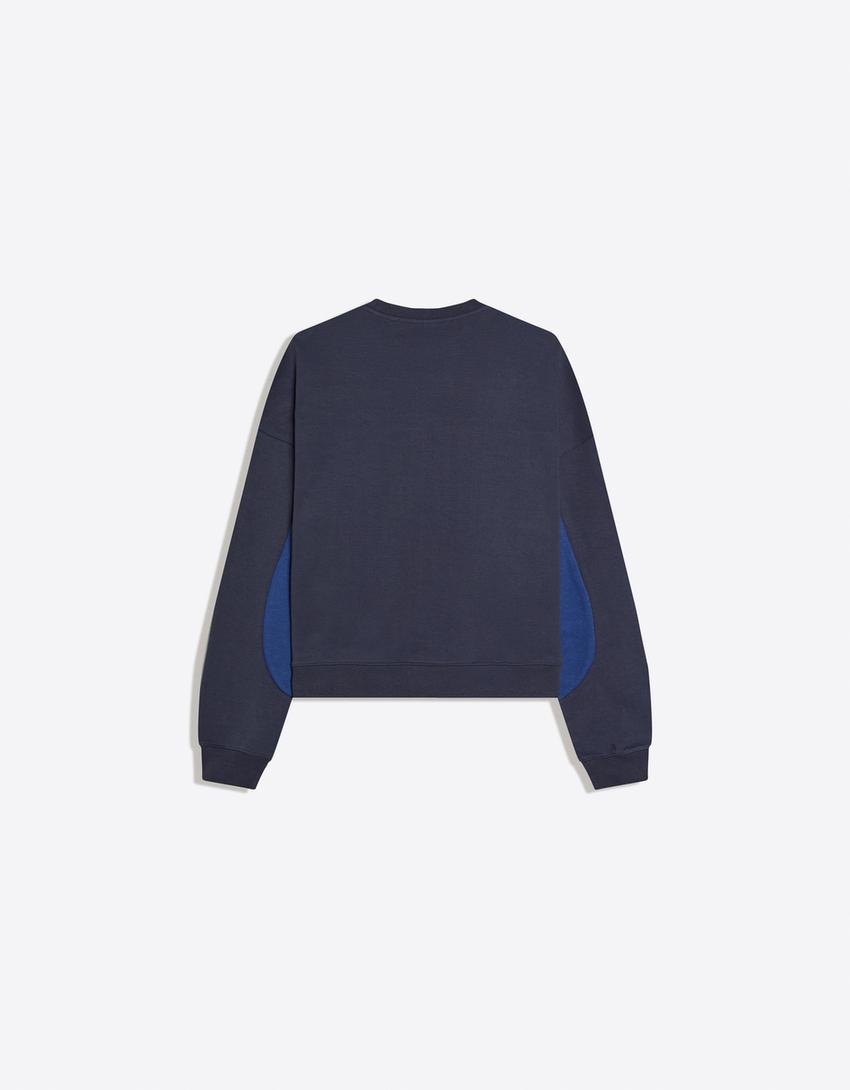 Crew neck printed sweatshirt-Blue