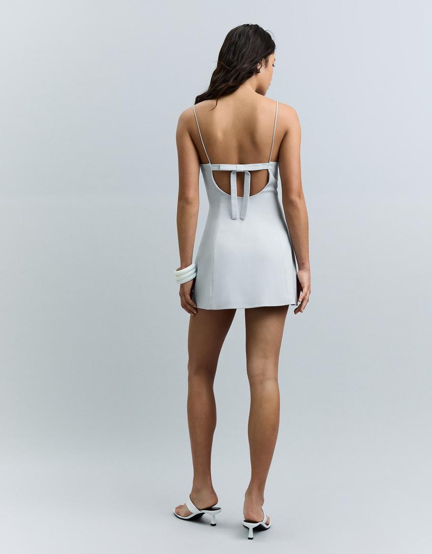 Sırtı bağcıklı mini elbise-Açık mavi