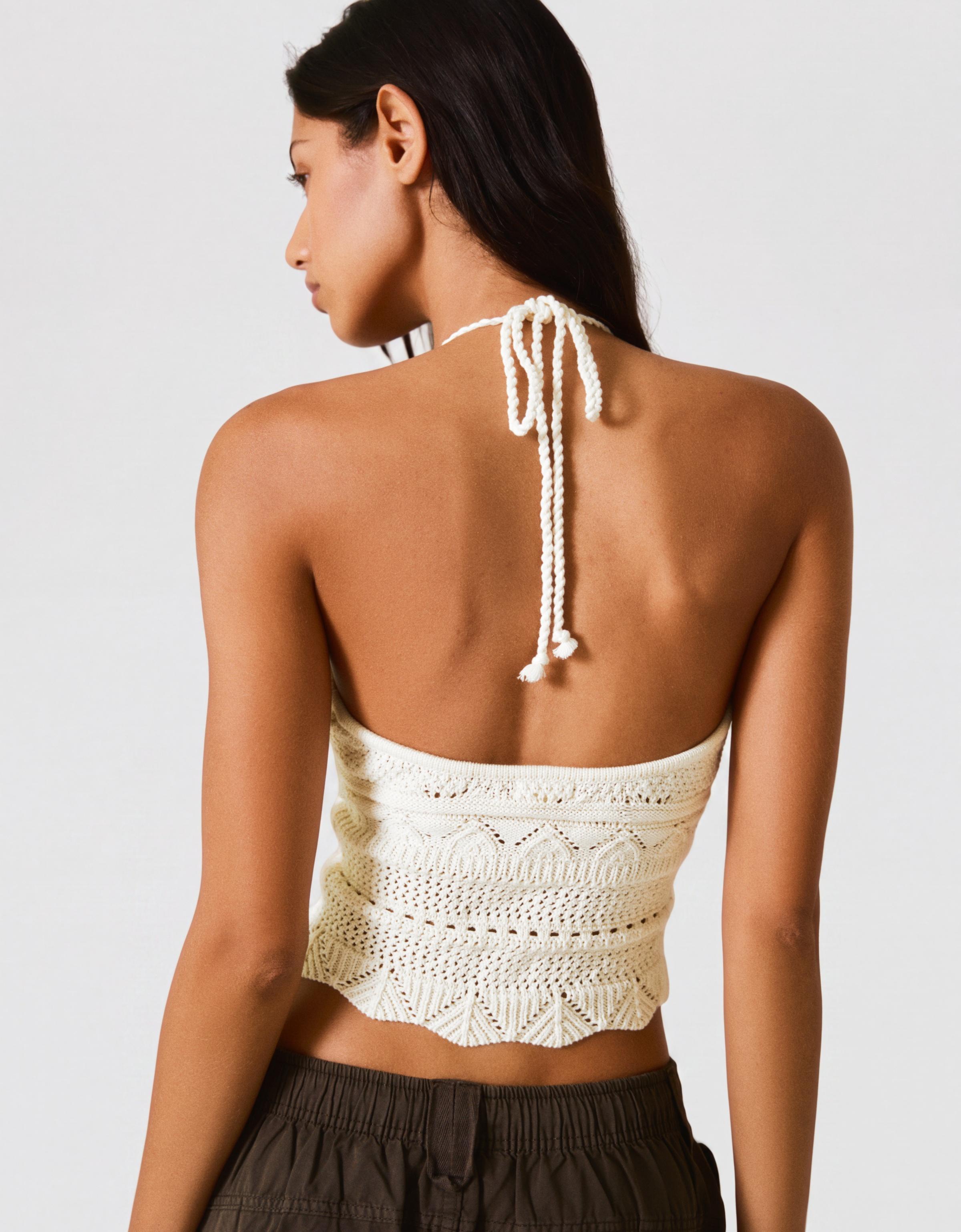 Rustic knit halter top — Cream