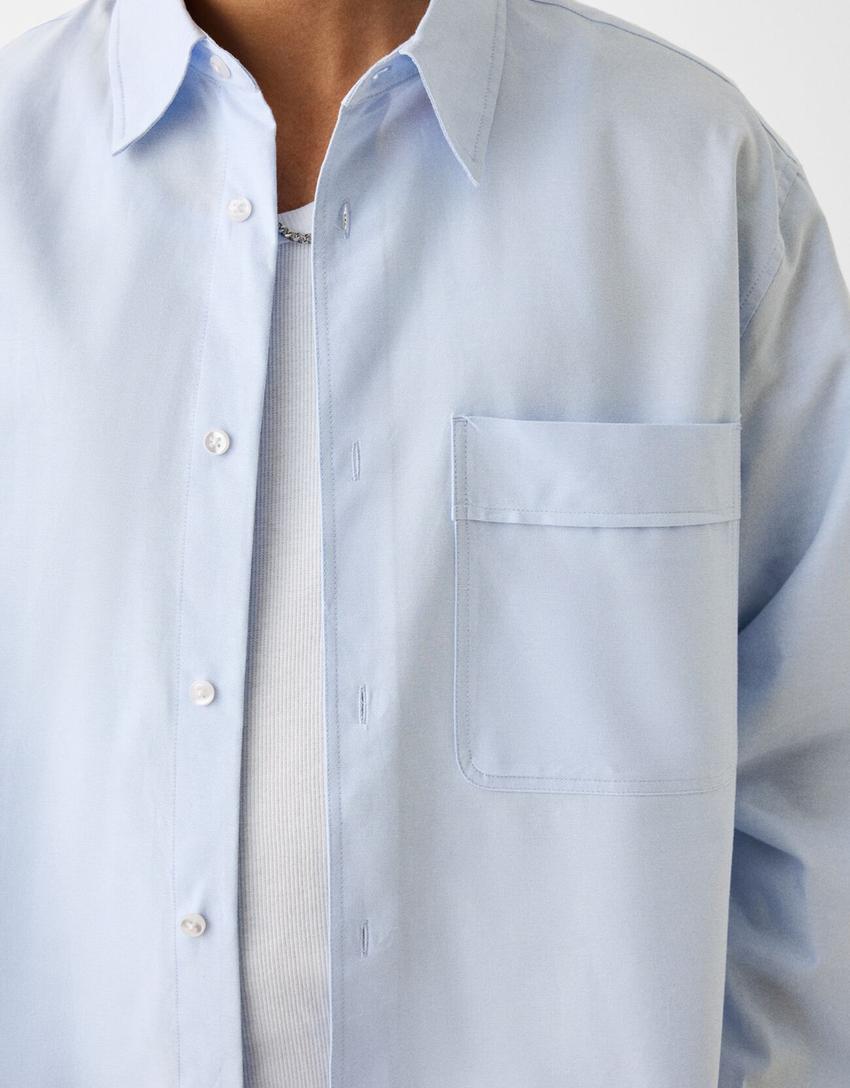 Boxy long sleeve Oxford shirt-Blue