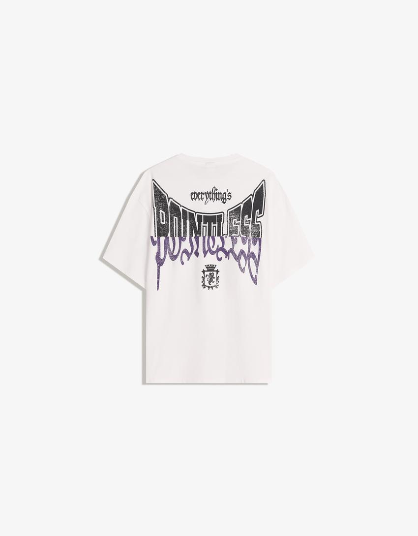 Camiseta manga curta print-Branco roto