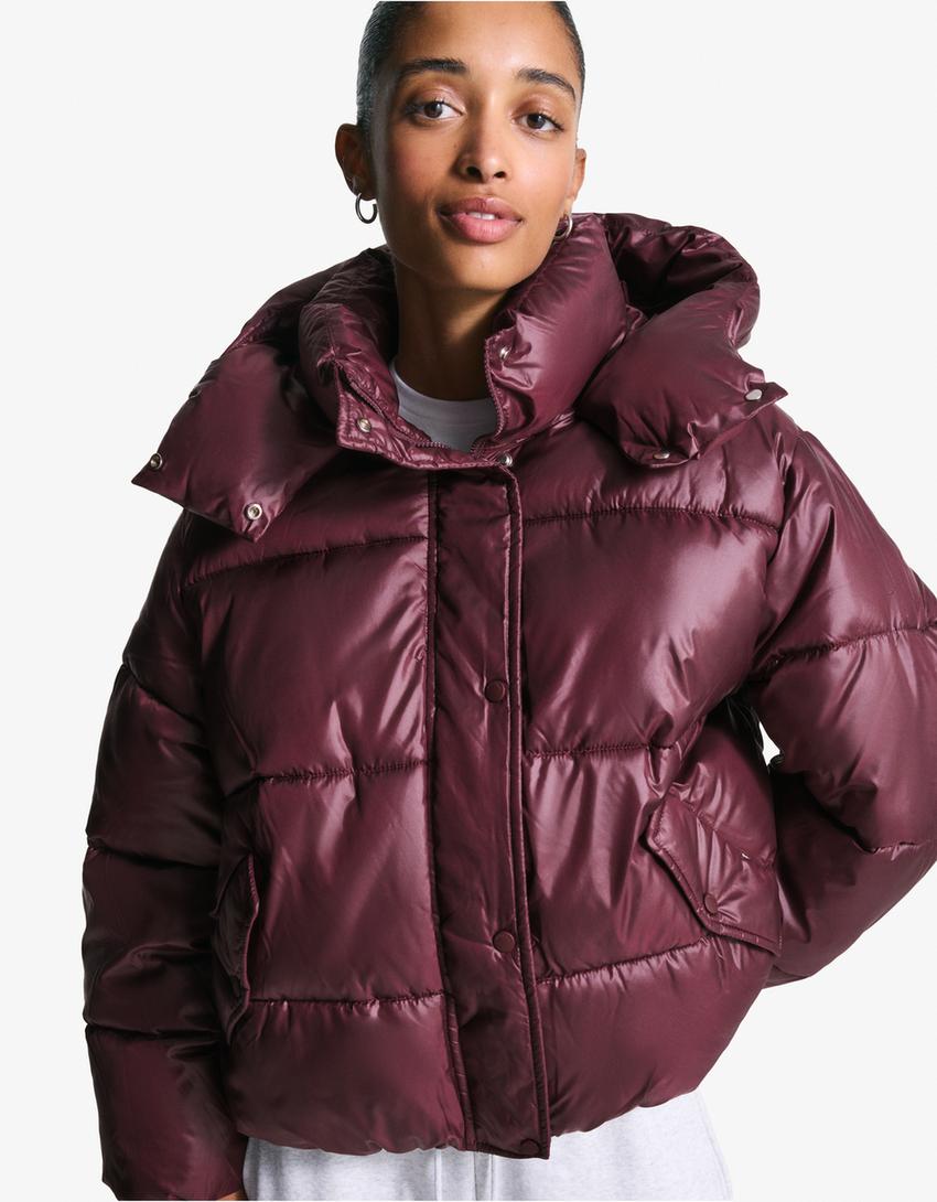 Puffer jacket with hood-Burgundy-0