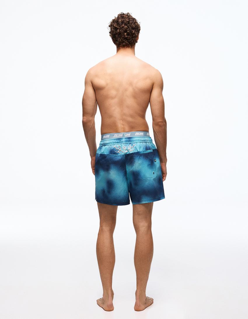 Boxy-Badeanzug mit Print-Dunkelblau