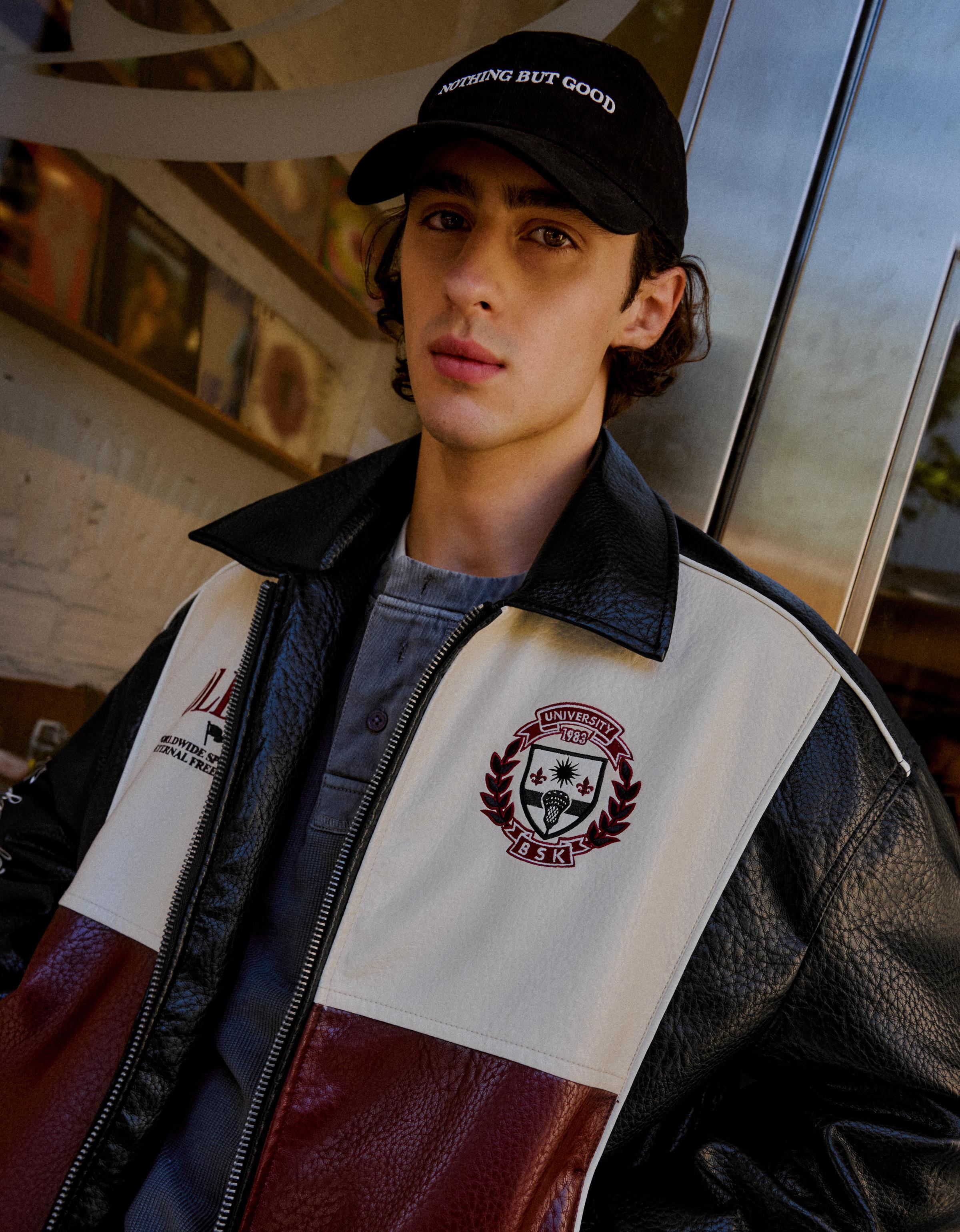 Leather effect graphic jacket — Black
