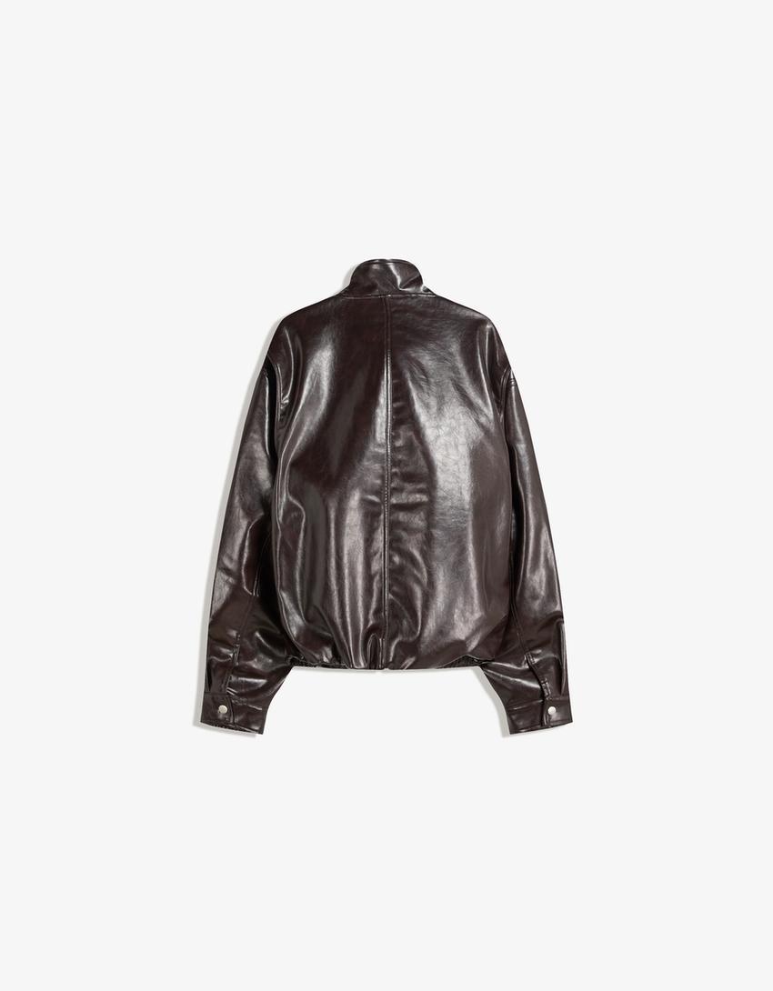 Leather effect jacket-Brown