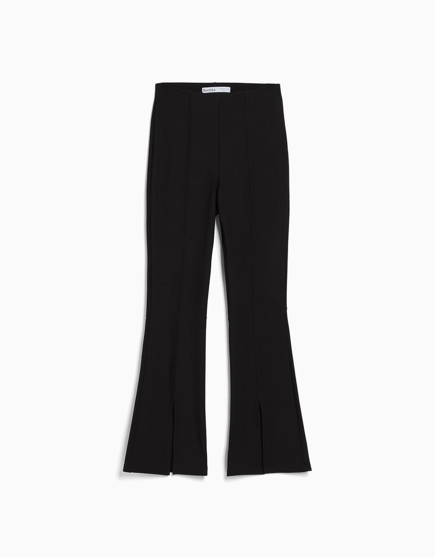 Pantalon flare fendu-Noir-4