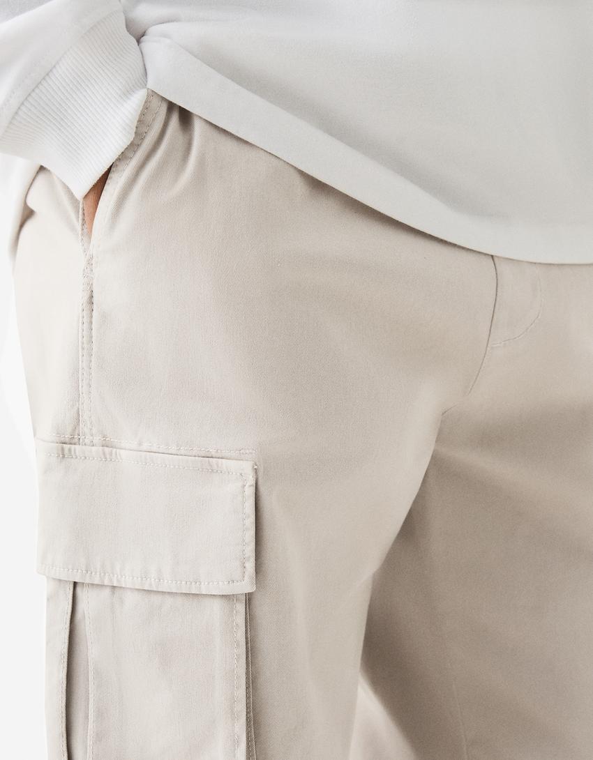 Calças cargo com algodão-Areia-5