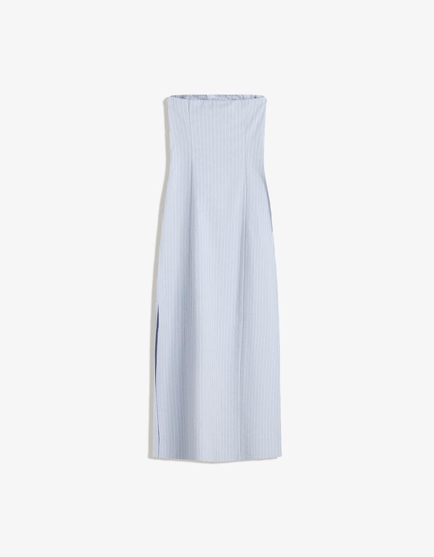 Bandeau midi dress with belt-Light blue
