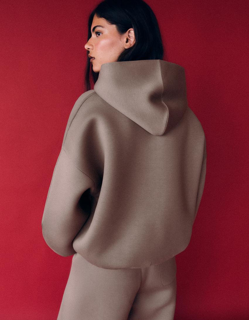 Scuba fabric hoodie-Sand