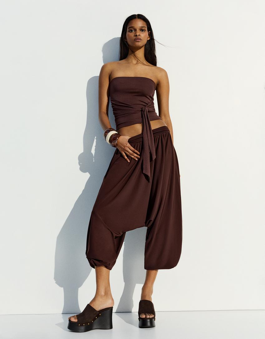 Bandeau bow top-Brown