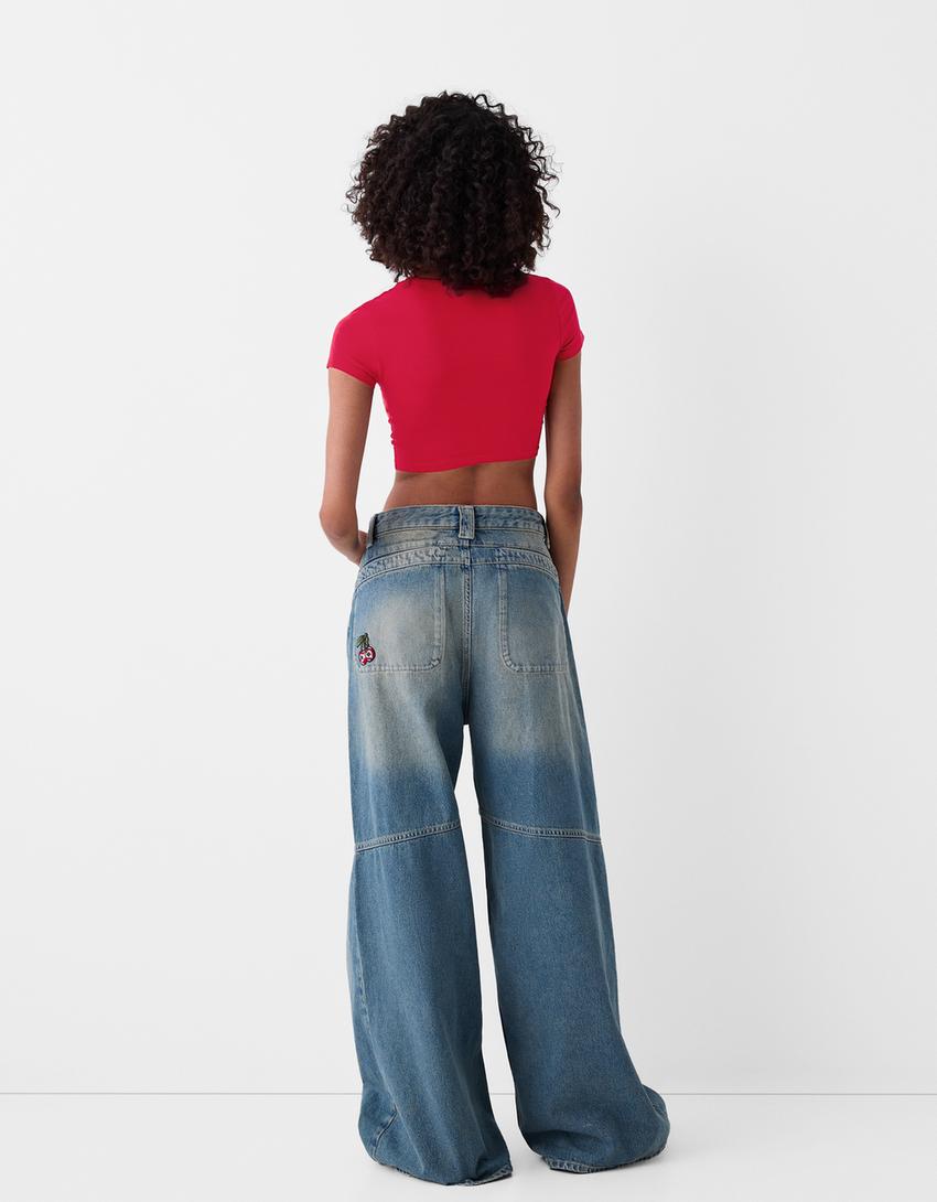 Desenli kısa kollu t-shirt-Kırmızı-1