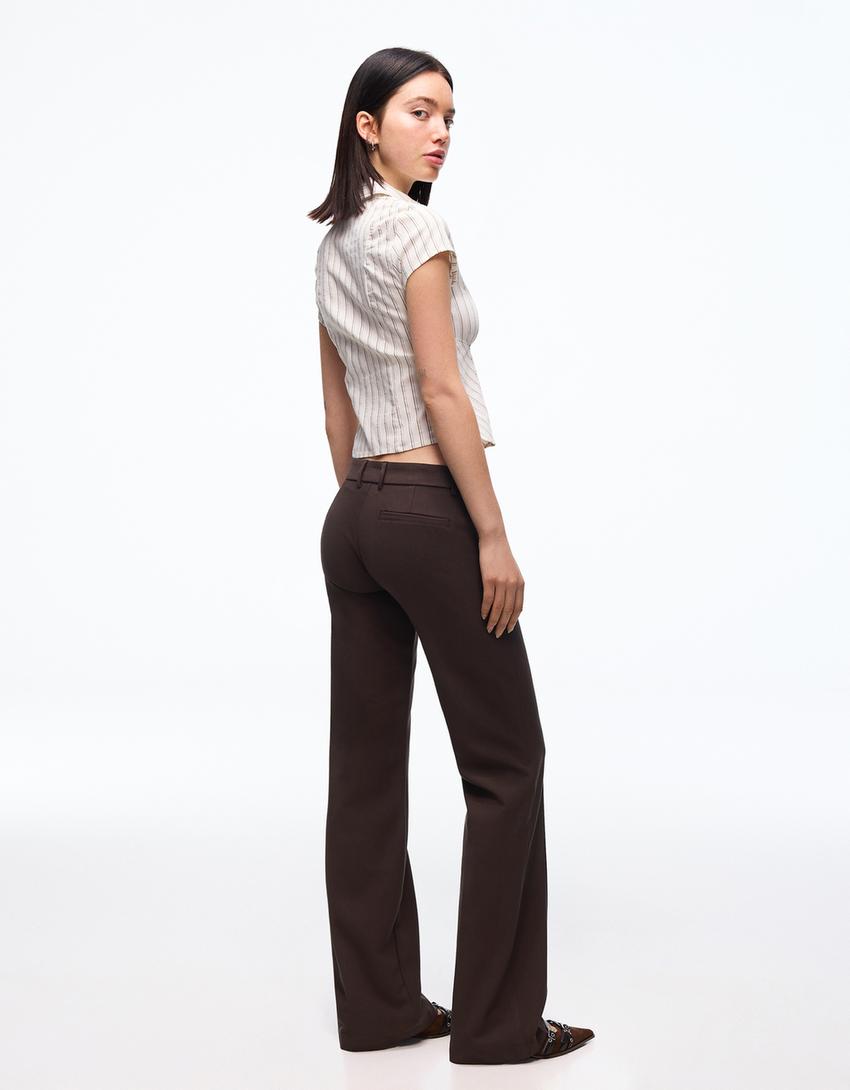 Pantalon bootcut taille basse-Marron
