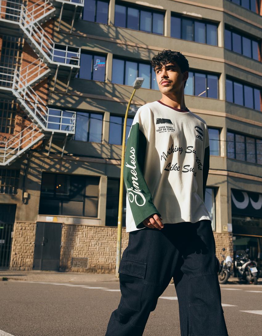 Langarmshirt mit Kontrast-Print-Grün