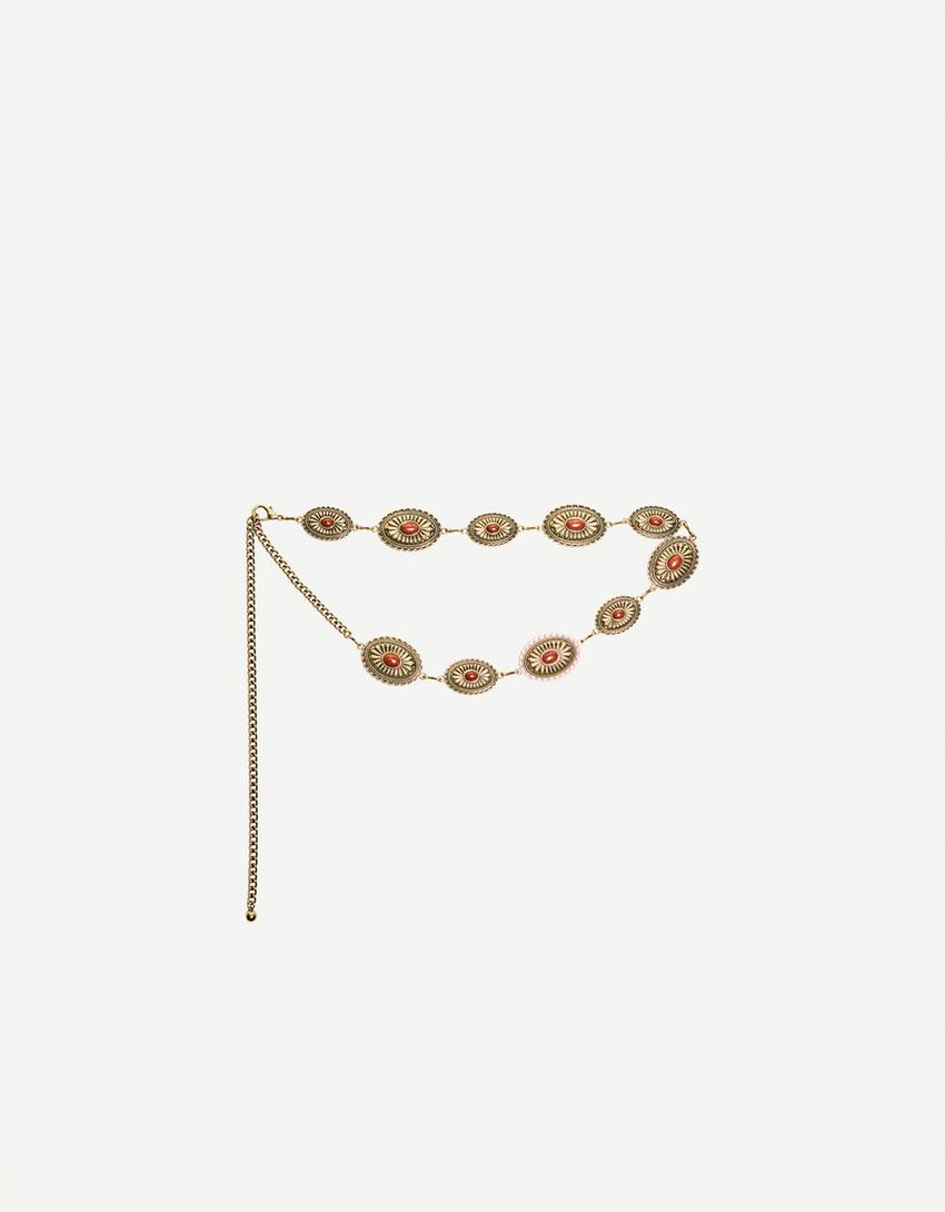 Cinto de corrente com medalhas-Dourado