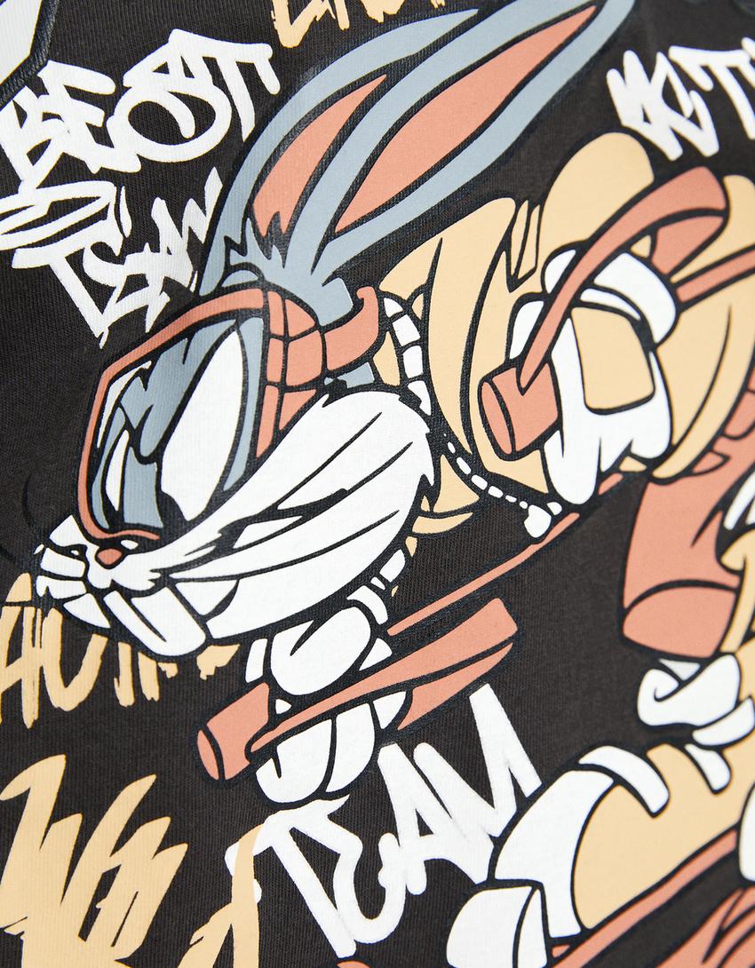 Short sleeve Bugs Bunny print T-shirt-Grey-5