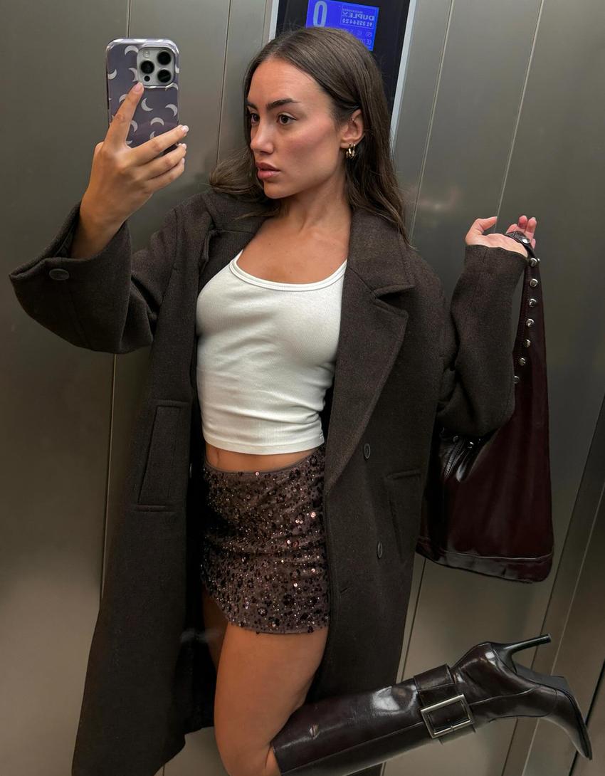 Long drop-shoulder coat-Brown