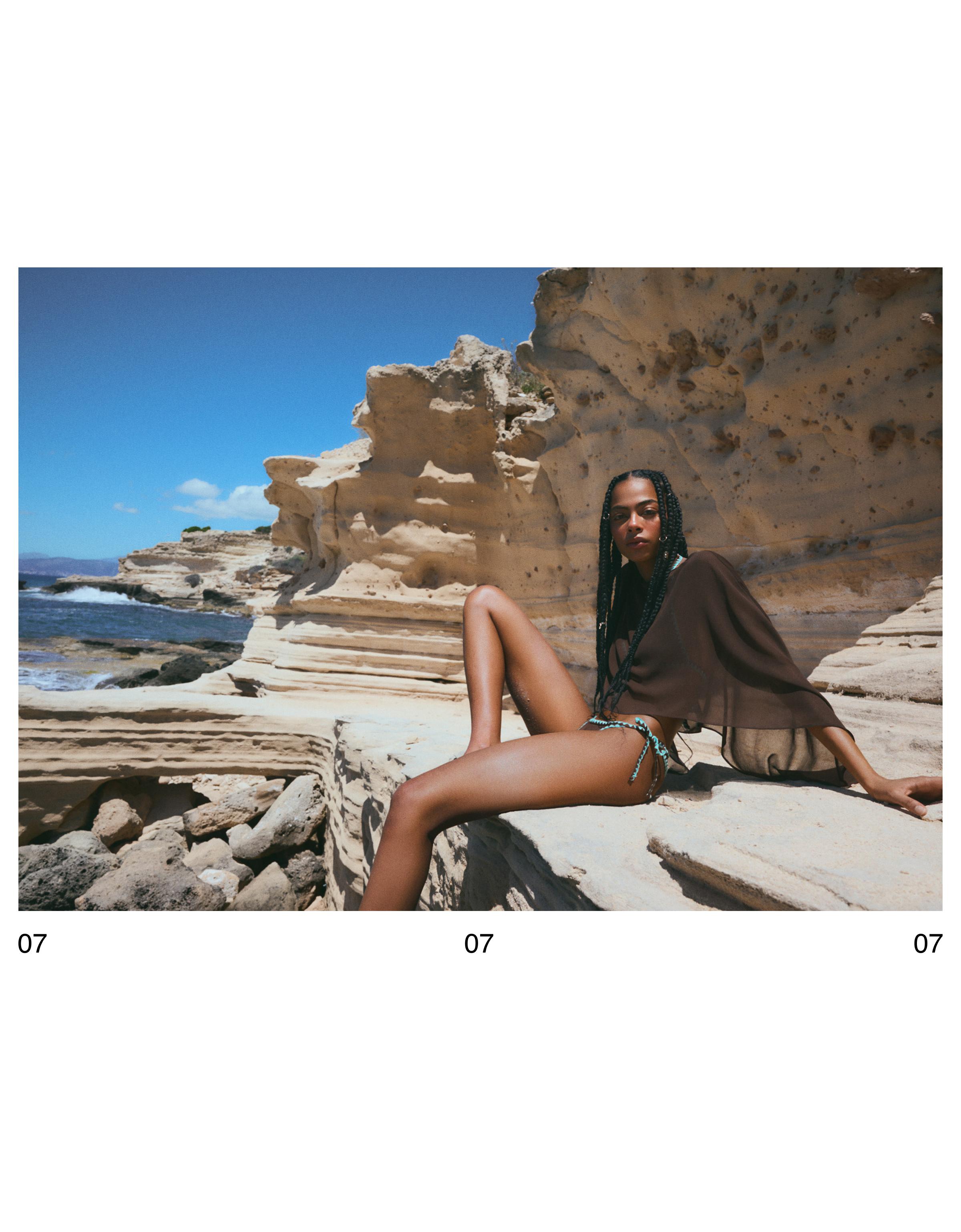Semi-sheer asymmetric flowing cape — Brown