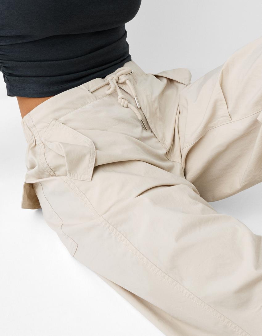 بنطال باراشوت من مزيج نايلون-أبيض مطفي-5