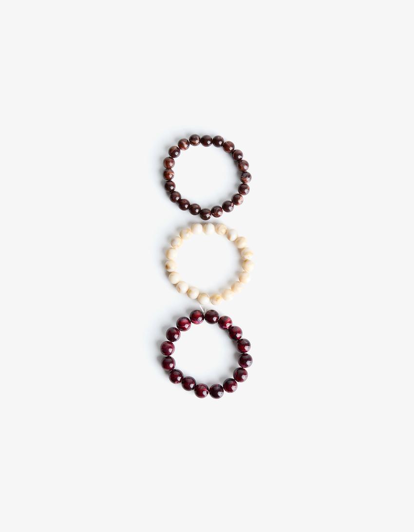 Pack de 3 pulseiras elásticas com bolas-Bordeaux-2