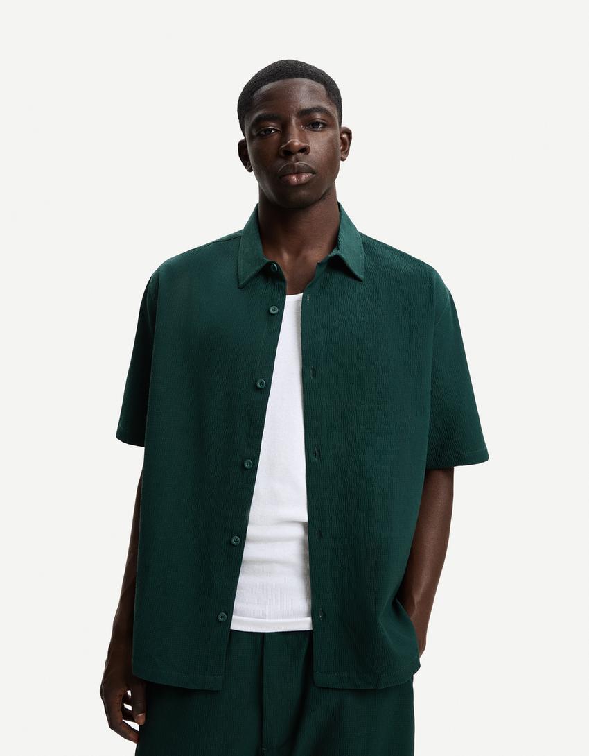 Pleated short sleeve shirt-Green