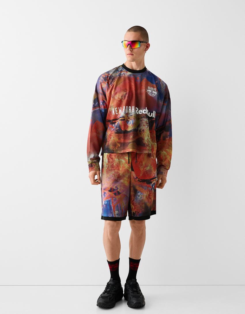 New York Red Bulls print mesh Bermuda shorts-Orange