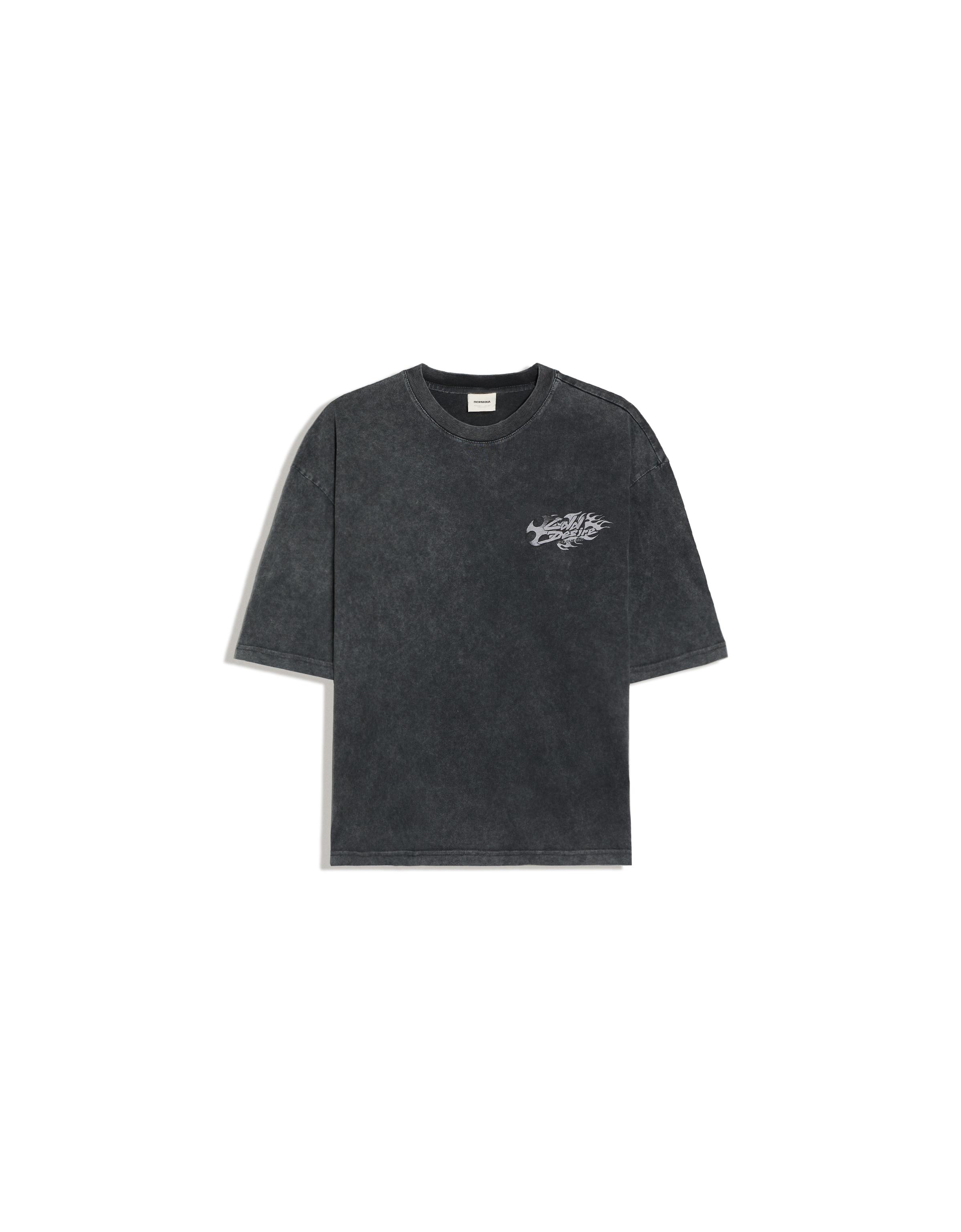 Washed boxy fit print T-shirt — Black