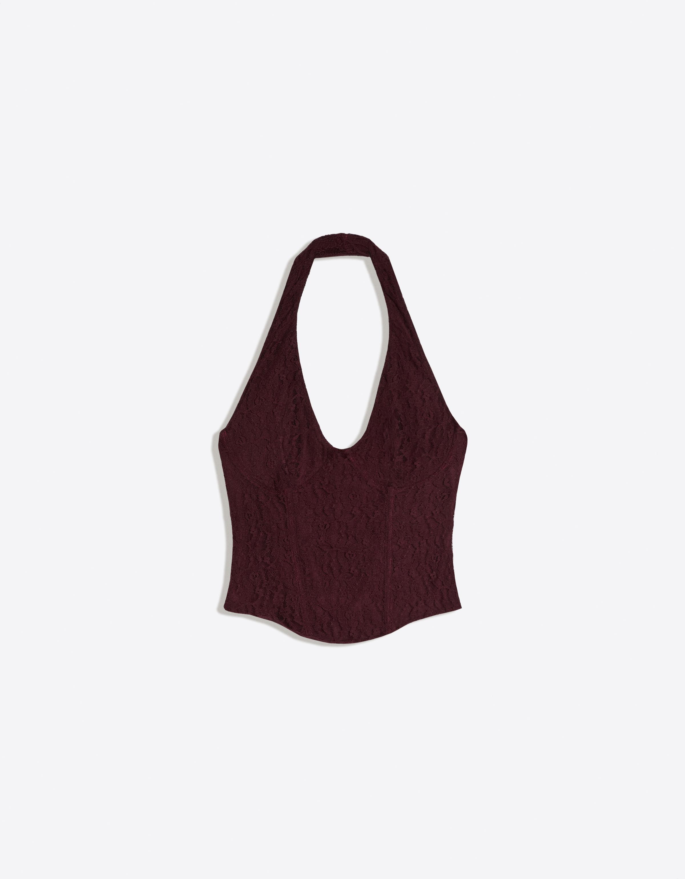 Lace corset halter top — Burgundy