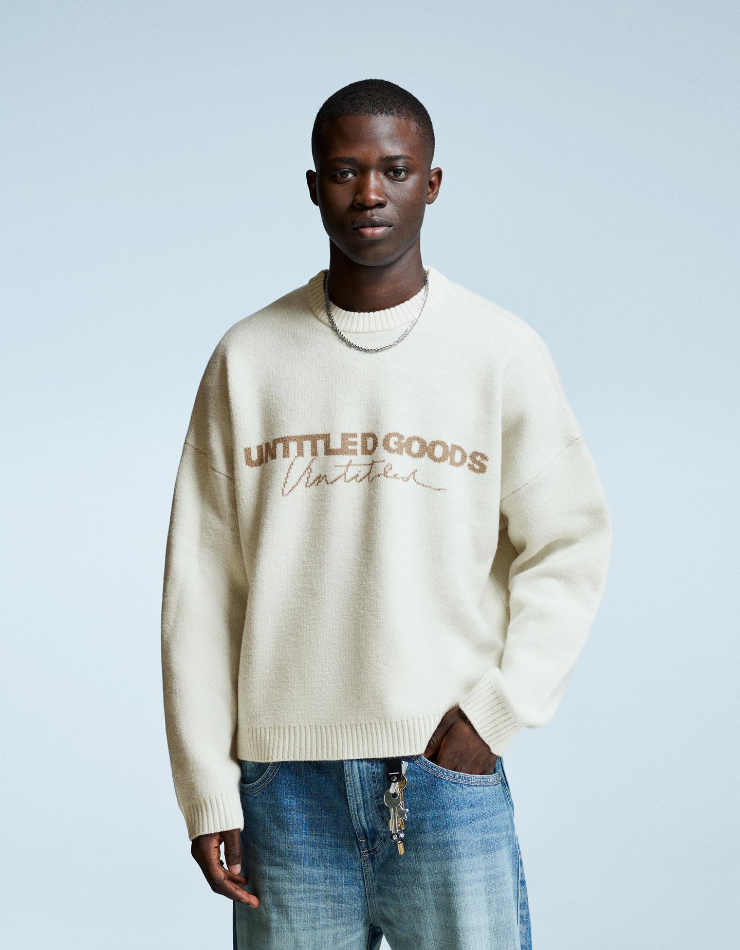 Bershka sweter z żakardowym nadrukiem biały złamany