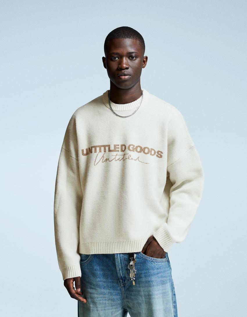 Jacquard-Print-Pullover-Grbrochenes Weiss