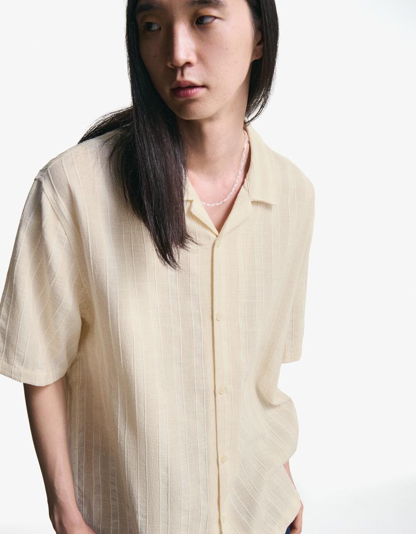 Camisa manga corta rústica-Beige