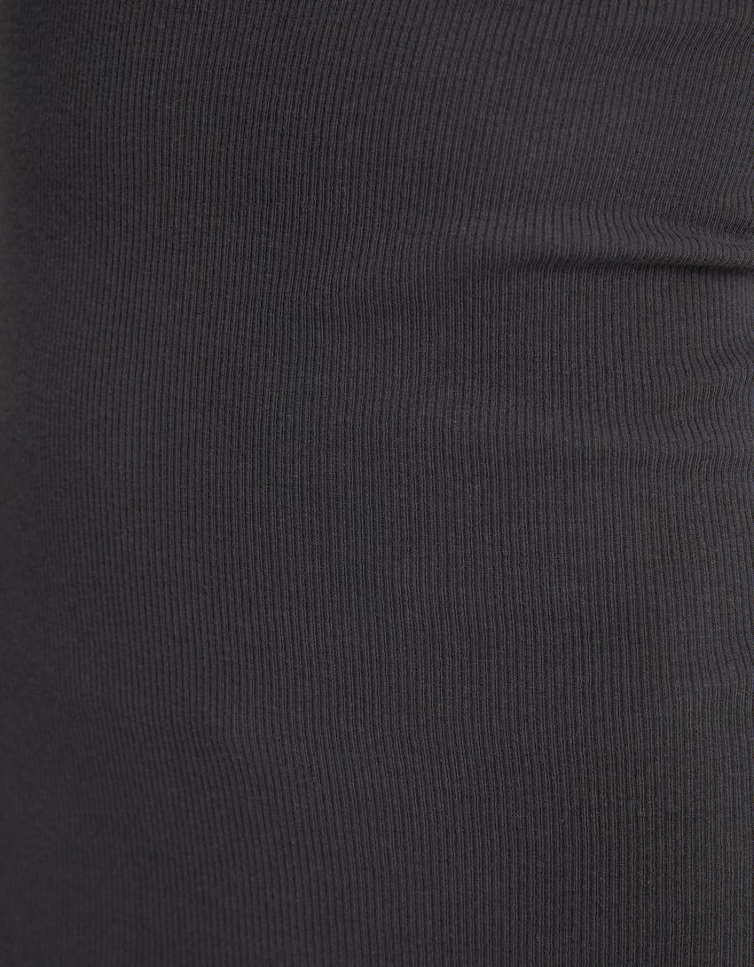 Ribbed knit boat neck long sleeve mini dress-Dark grey-5