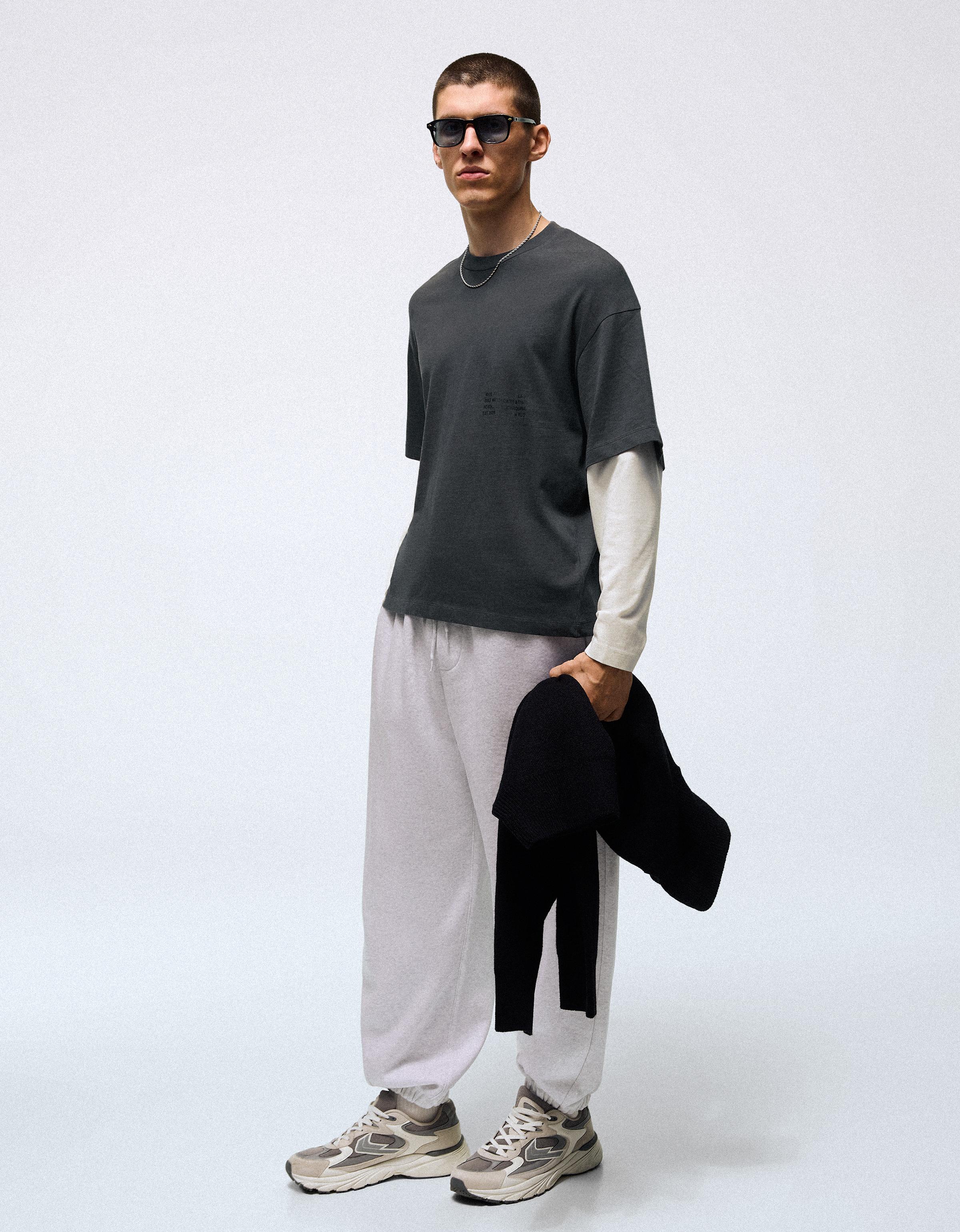 Contrast double-sleeve T-shirt — Dark grey