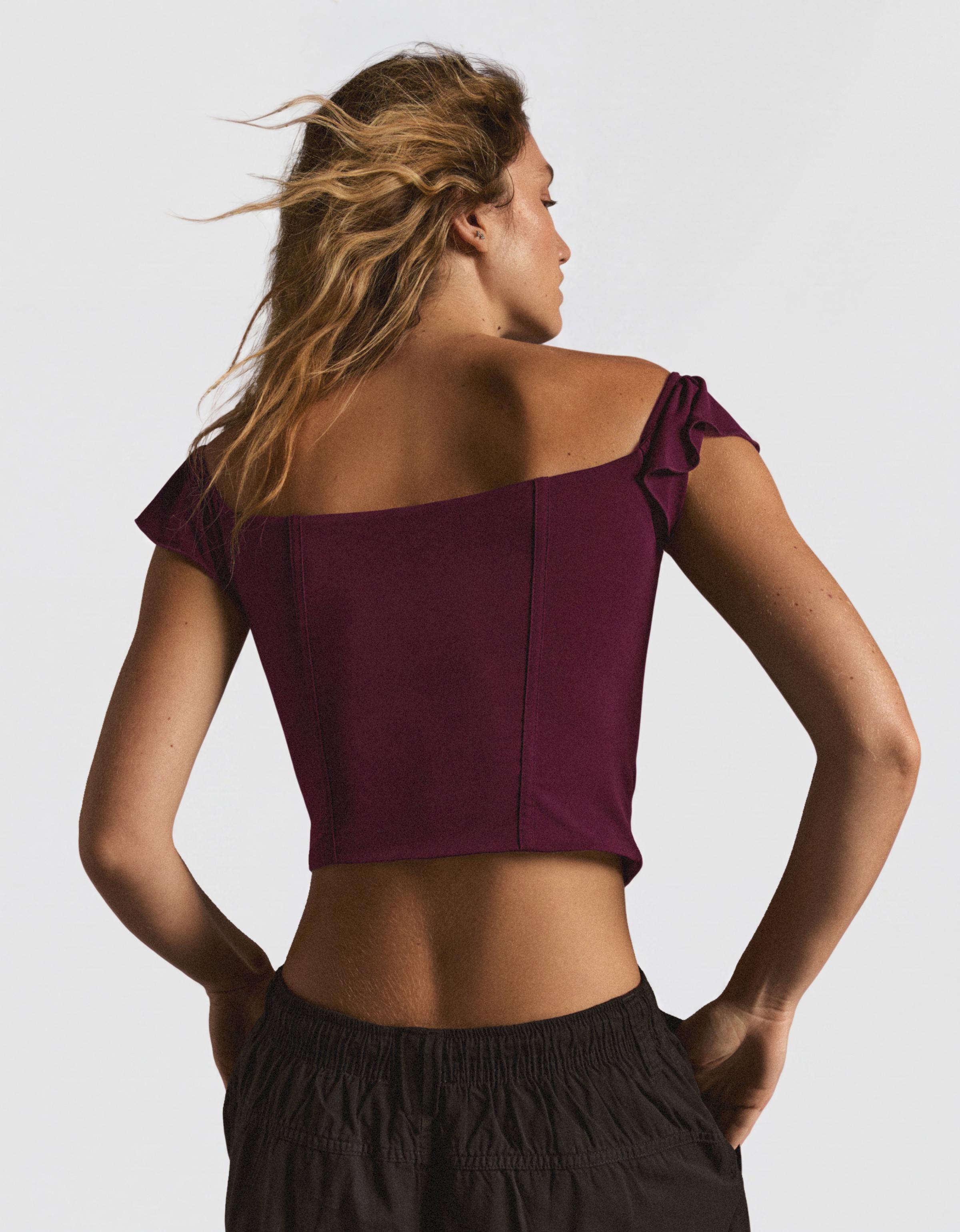 Bardot corset frill top — Burgundy