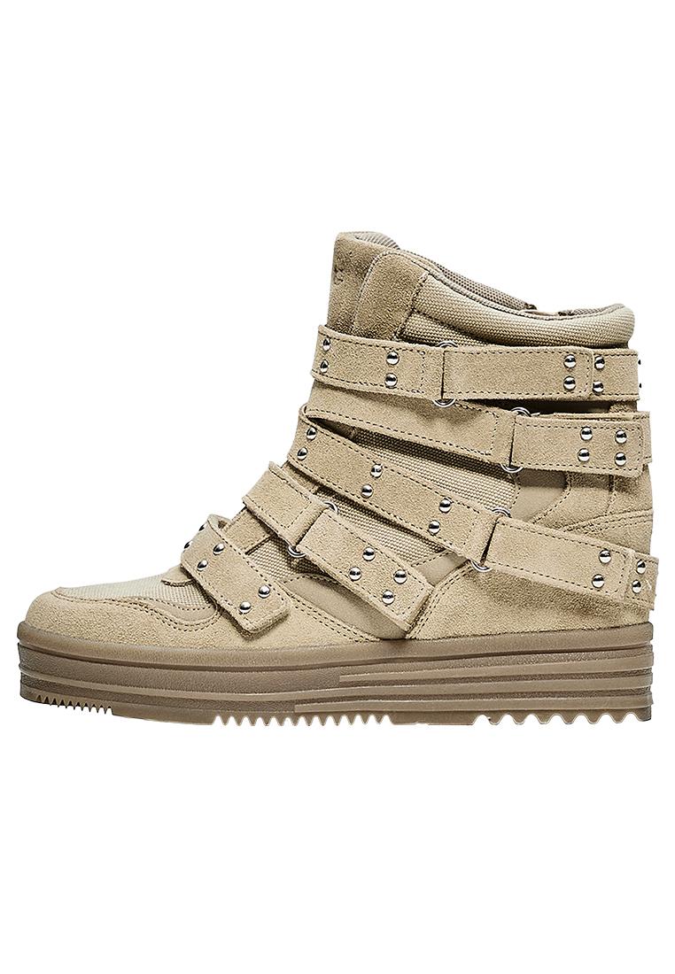 STUDDED HIGH-TOP TRAINERS — SAND