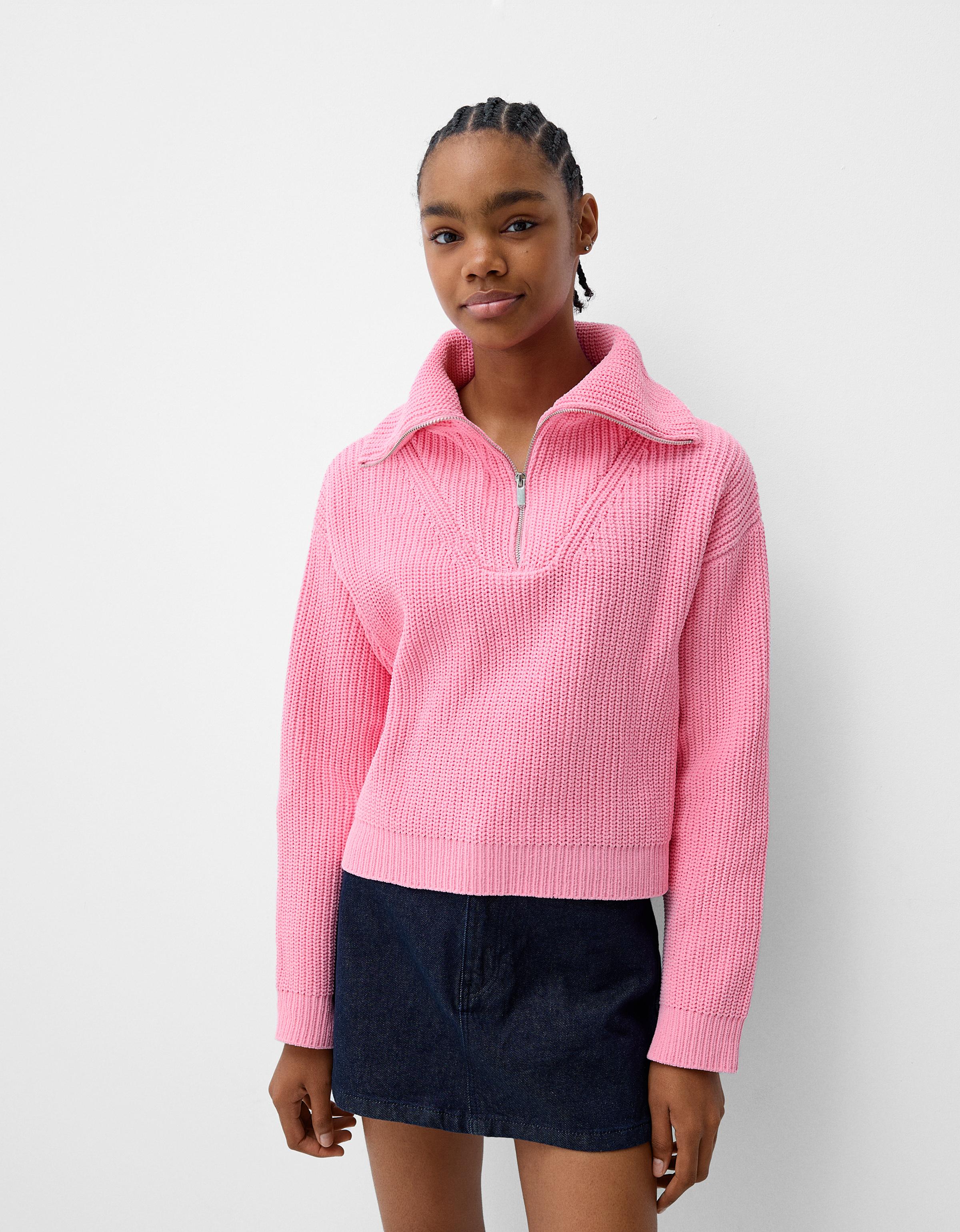 Bershka Rollkragenpullover Mit Reißverschluss Damen M Rosa