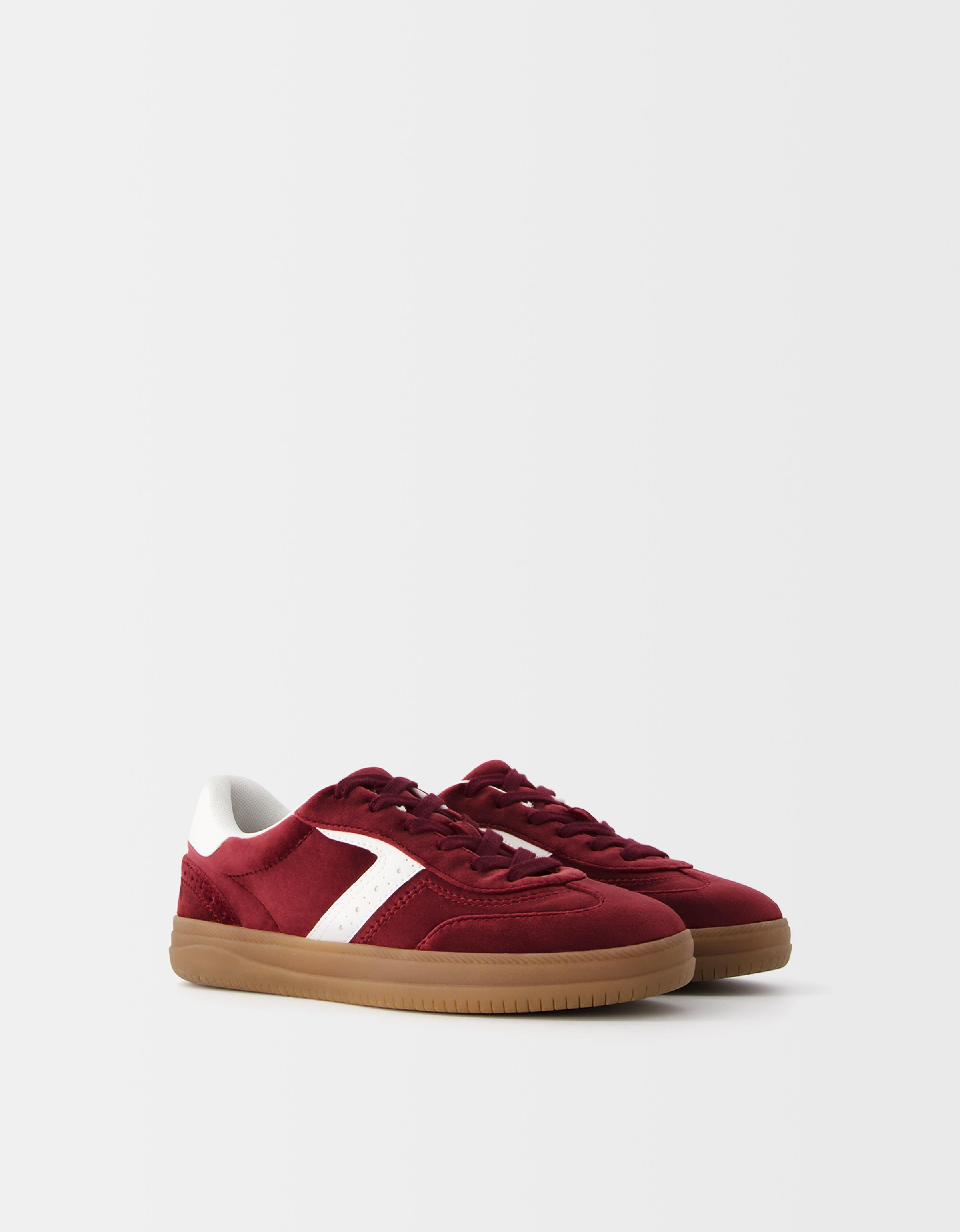 Bershka Retro-Sneaker Aus Samt Damen 36 Weinrot