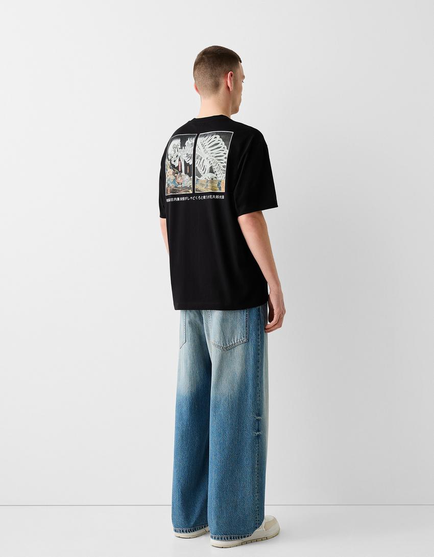 T-shirt manches courtes boxy fit imprimé Utagawa Kuniyoshi-Noir-1