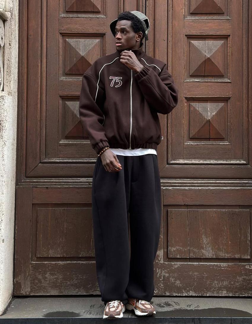 Blouson en tissu avec écusson-Marron