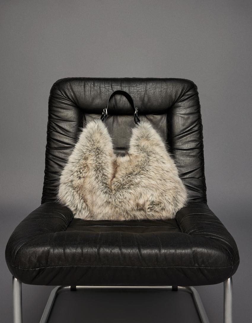 Sac porté épaule fausse fourrure-Gris