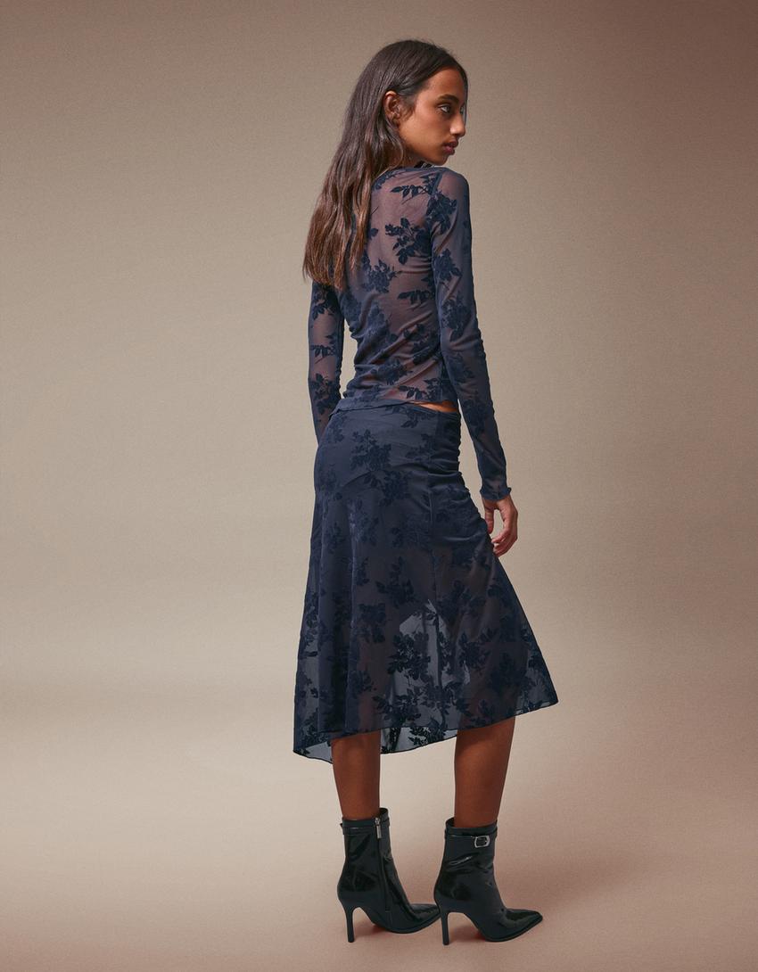 Falda midi print-Marino