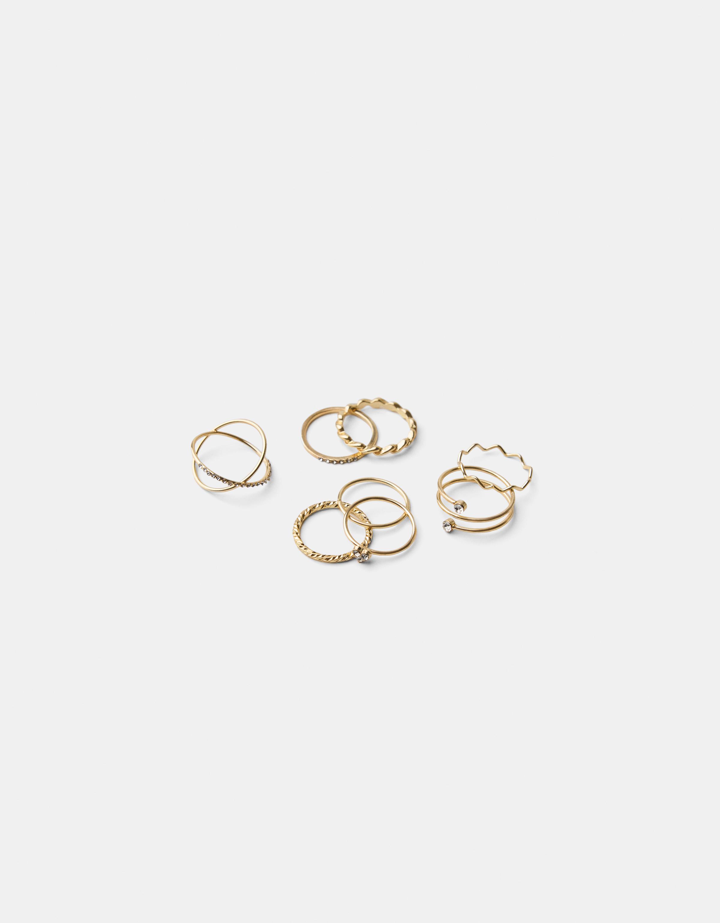 Bershka 9er-Pack Ringe Glitzer Damen M Gold