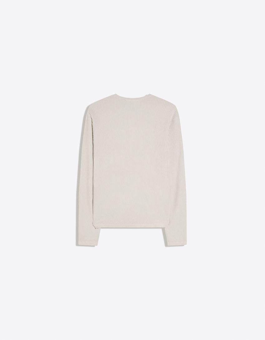 Henley print sweater-Grey