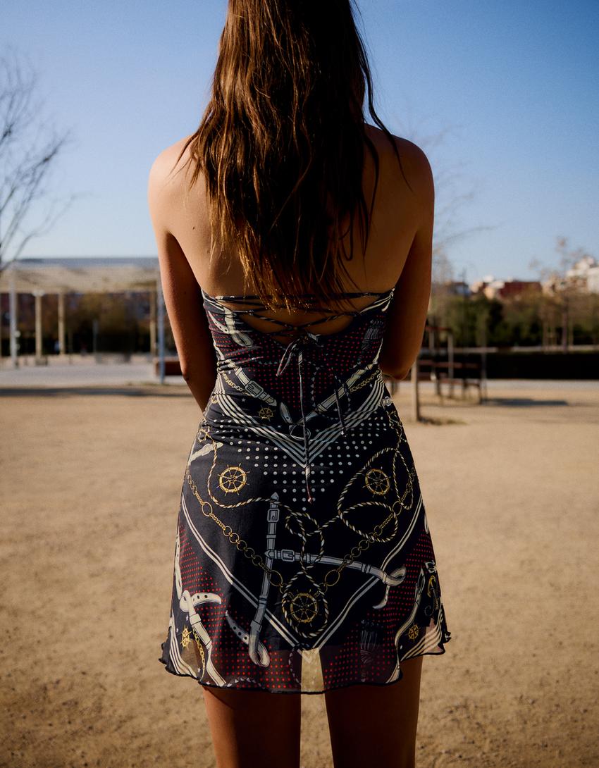 Tül bandeau mini elbise-Siyah