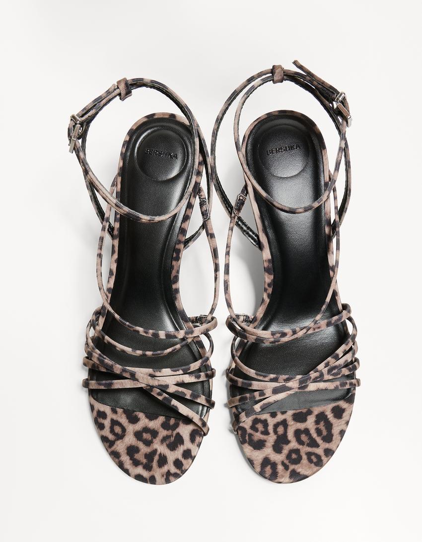 Animal print multi-strap heeled sandals-Multicolored